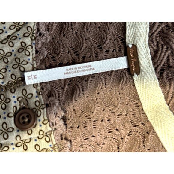 Free People NEW Crochet Scoop Neck Top in Taupe Size M - Picture 5 of 5